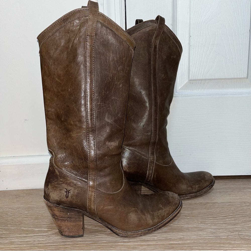 FRYE Brown Leather Cowboy Boots